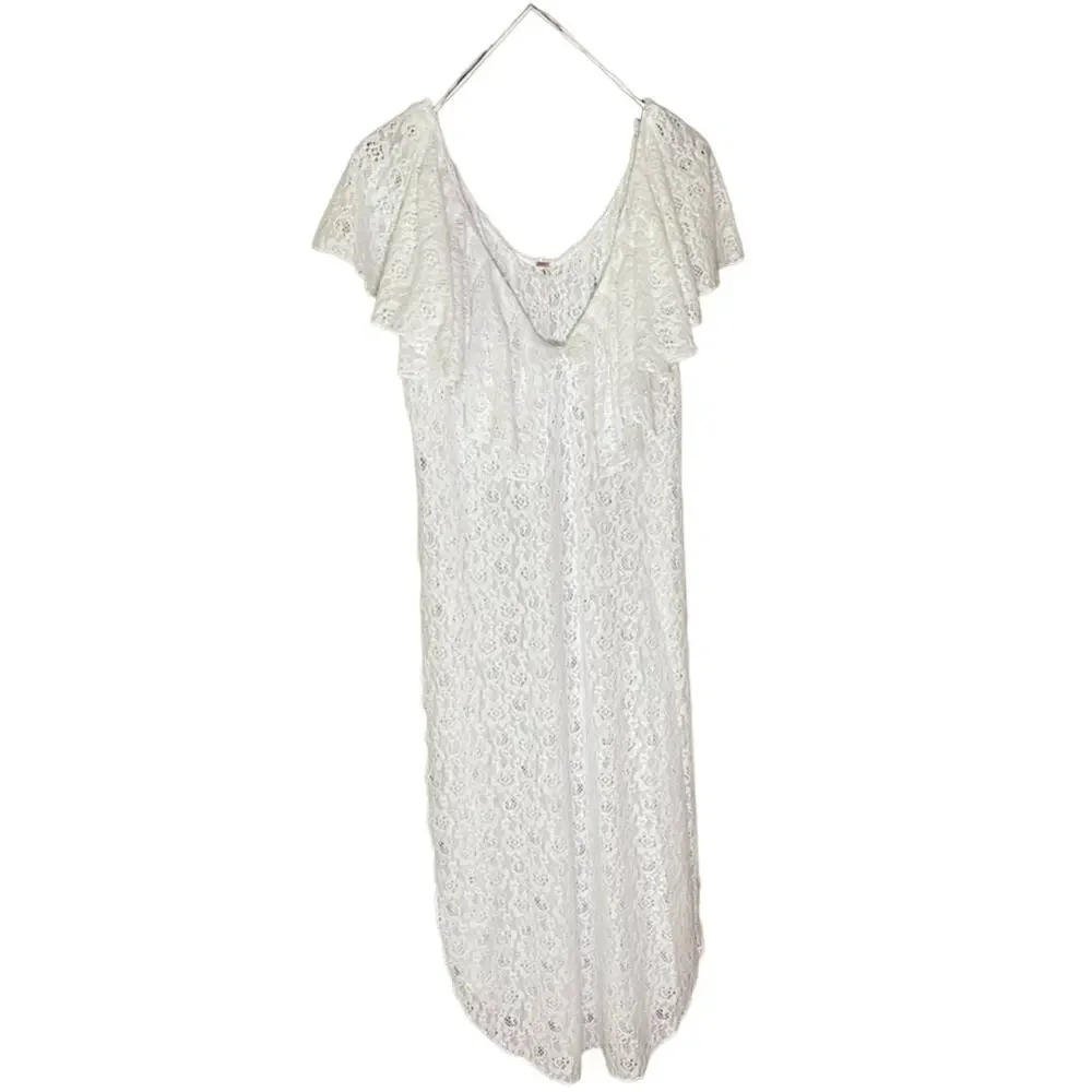 New Free People Waterfall Ruffled V-neck Maxi Lace Top $198 SMALL Ivory Boho